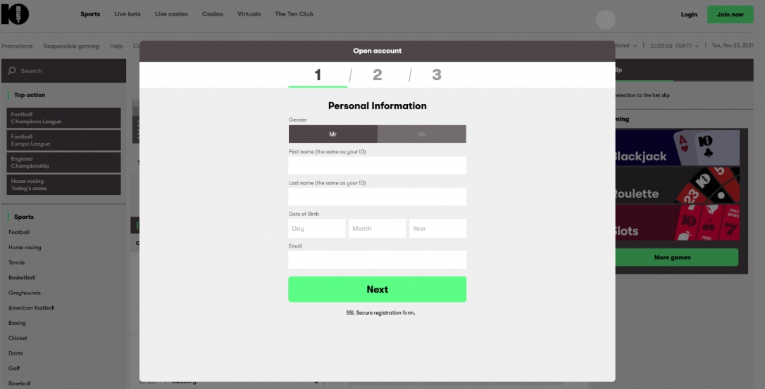 Как зарегистрироваться на сайте 10Bet
