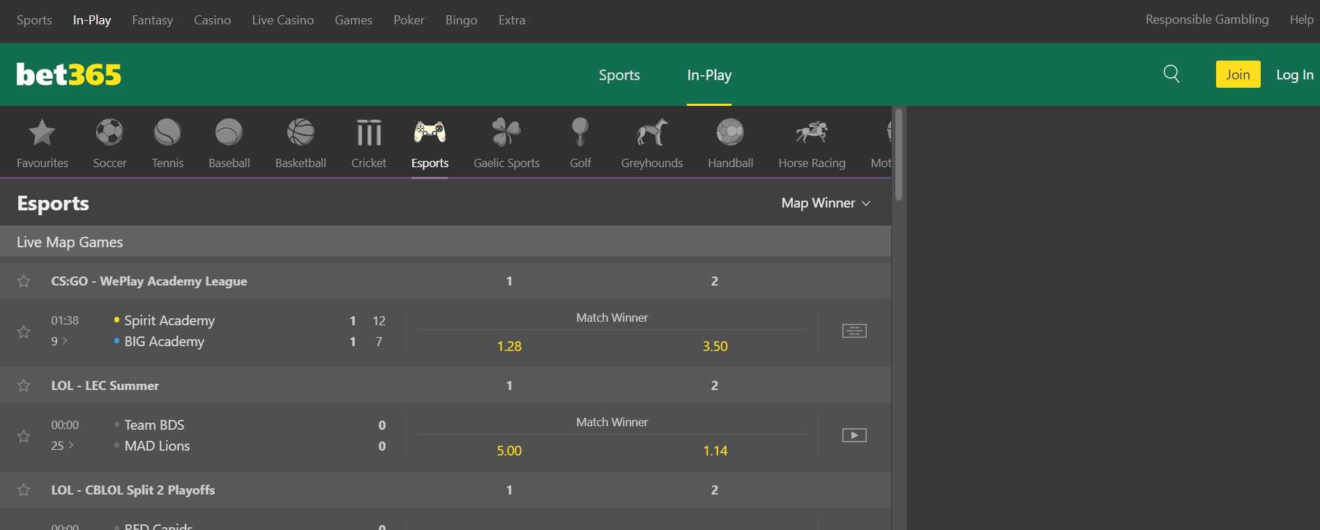 Обзор раздела Лайв-ставок