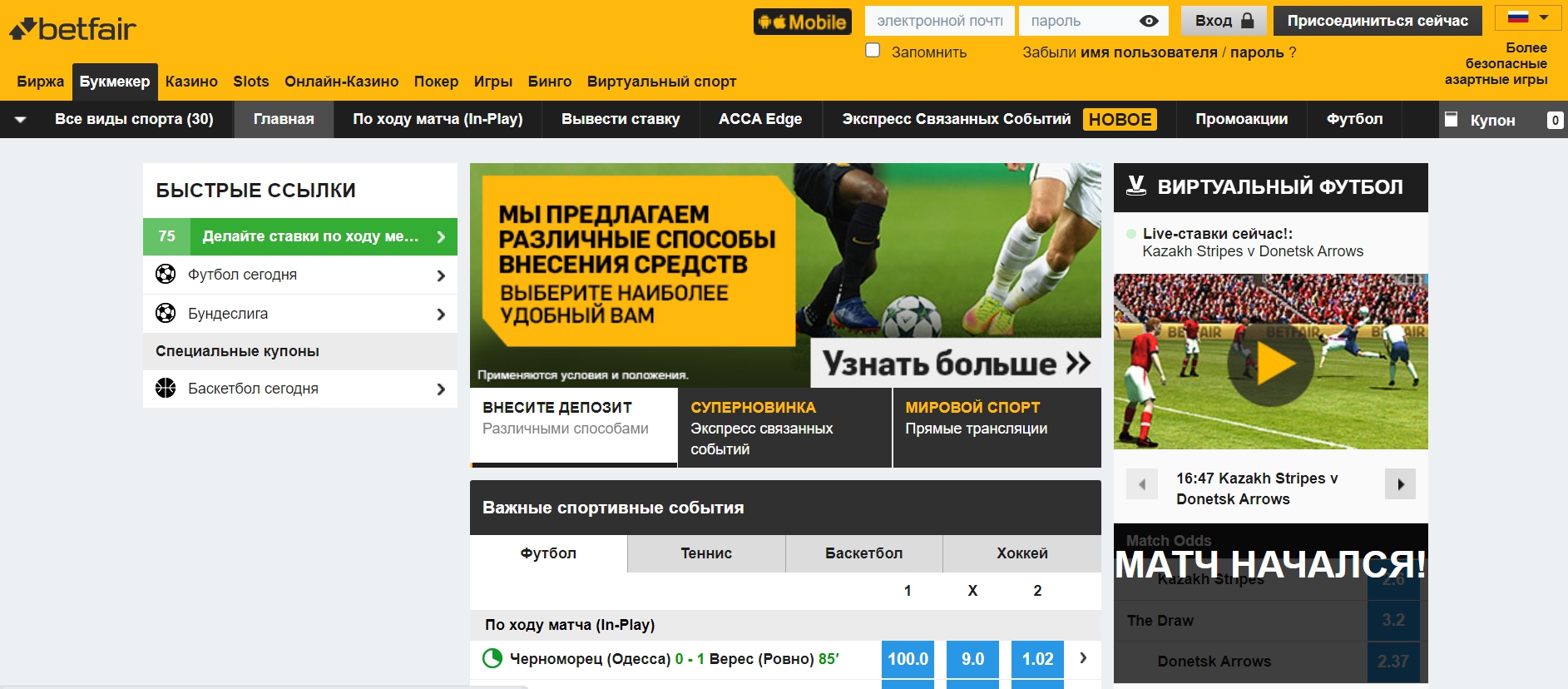 Обзор официального сайта Бетфаир