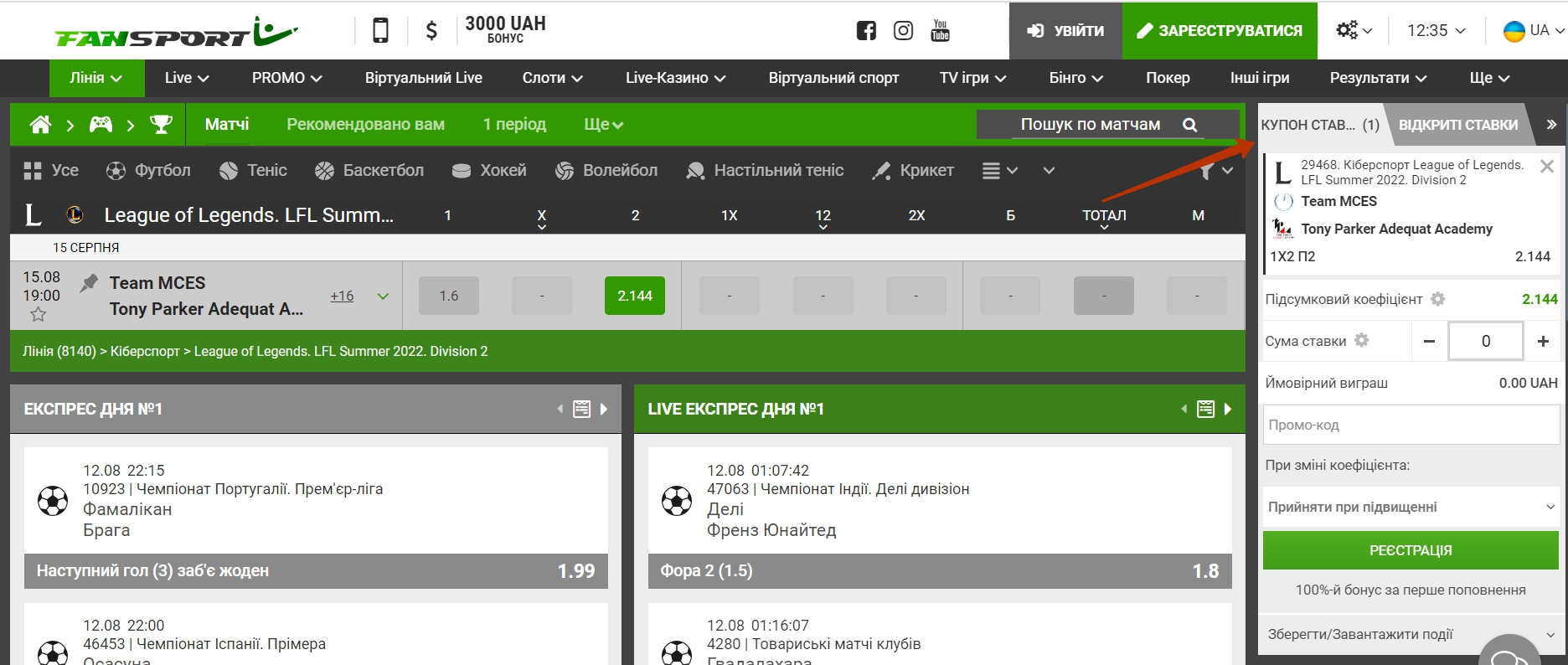Как сделать ставку на киберспорт в Fan Sport