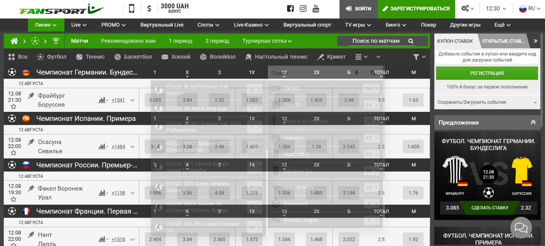 Киберспортивный функционал БК FanSport