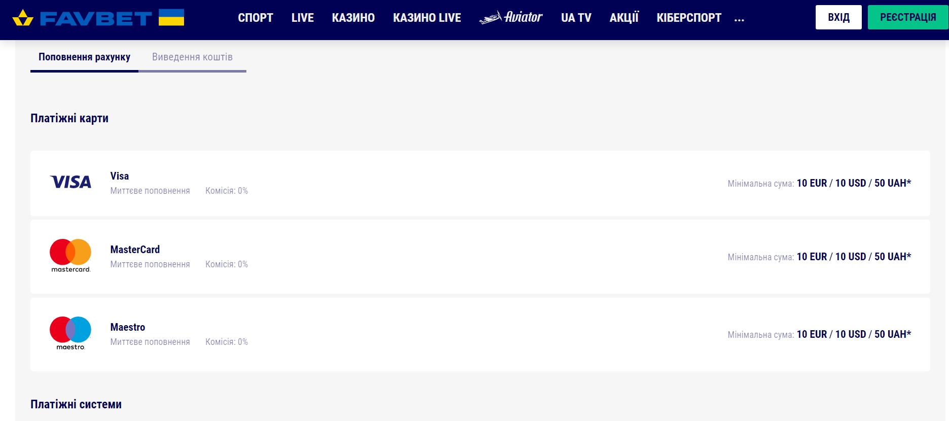 Доступные валюты и методы платежей