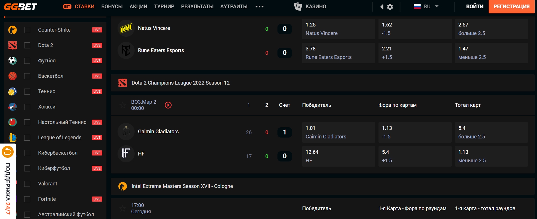 Обзор линии для ставок на киберспорт в БК GGBet