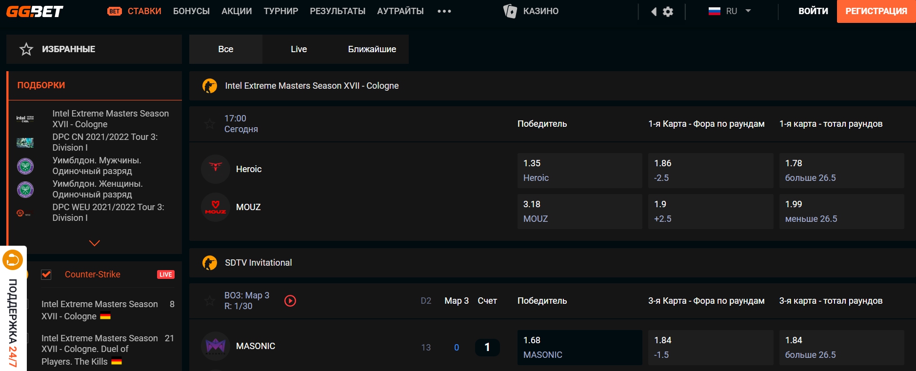 Популярные дисциплины для заключения пари