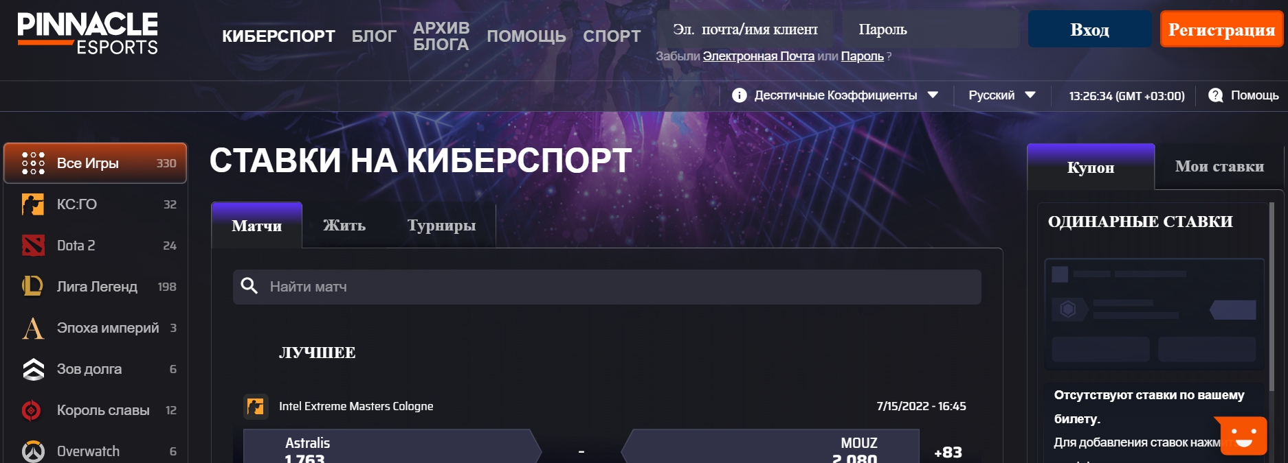Обзор кибер-линии в букмекерской конторе