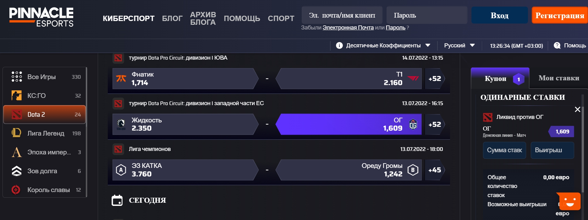 Доступные виды кибер-ставок