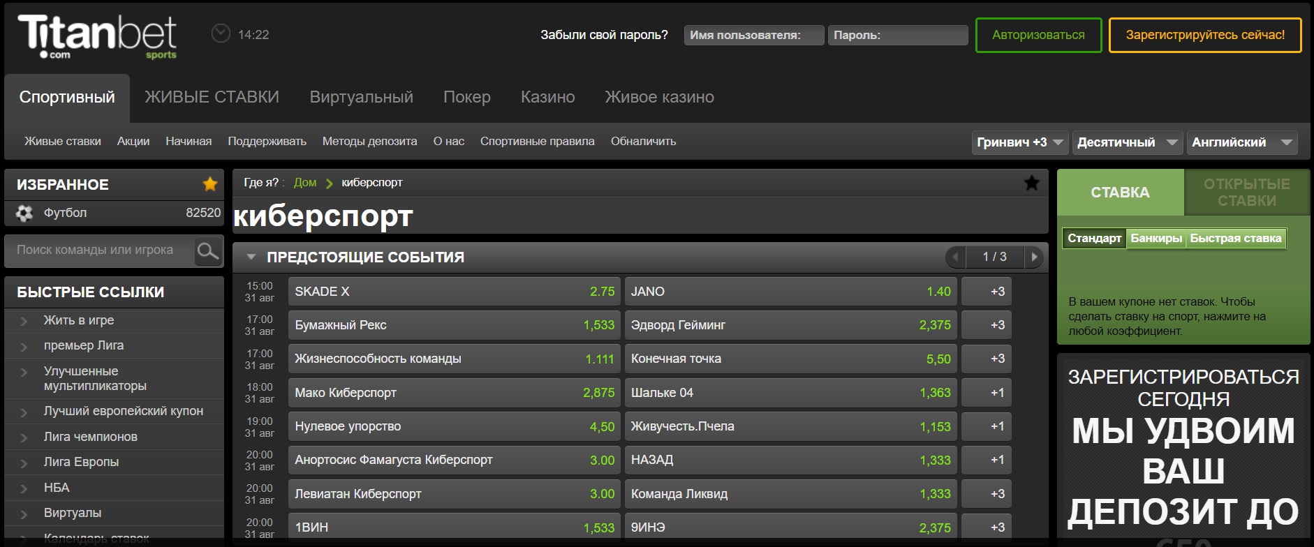 Обзор киберспортивной линии и коэффициентов