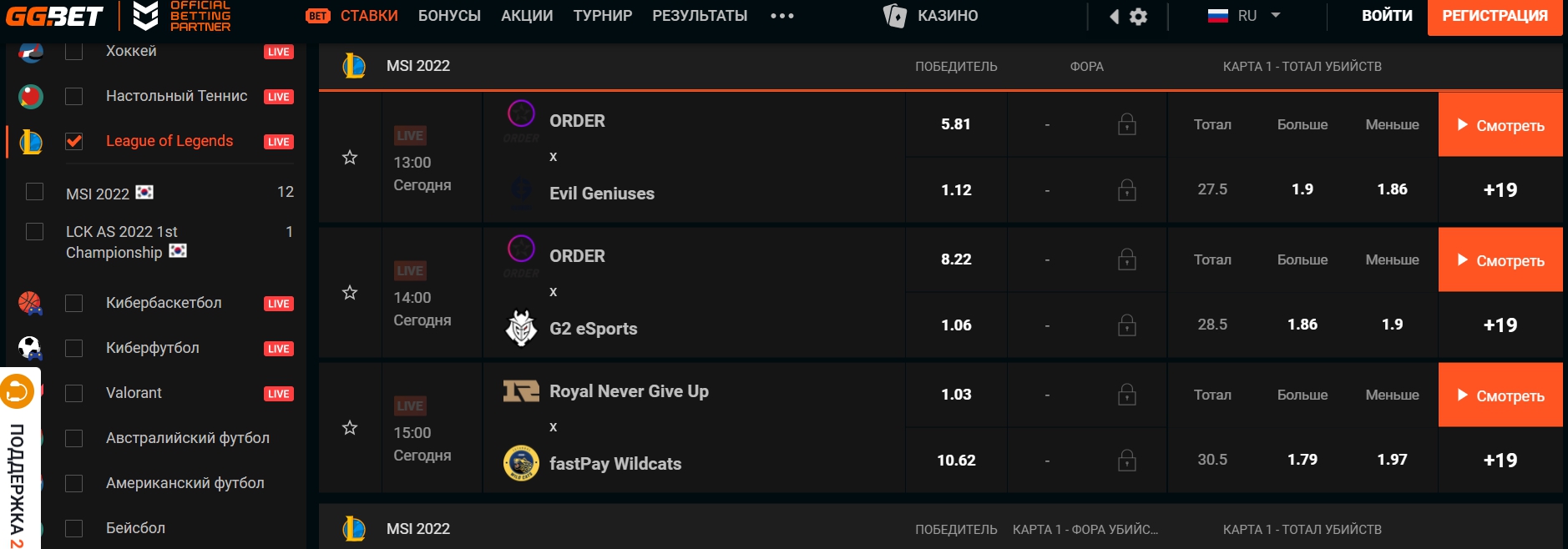Какие виды ставок на ЛОЛ доступны в букмекерских конторах