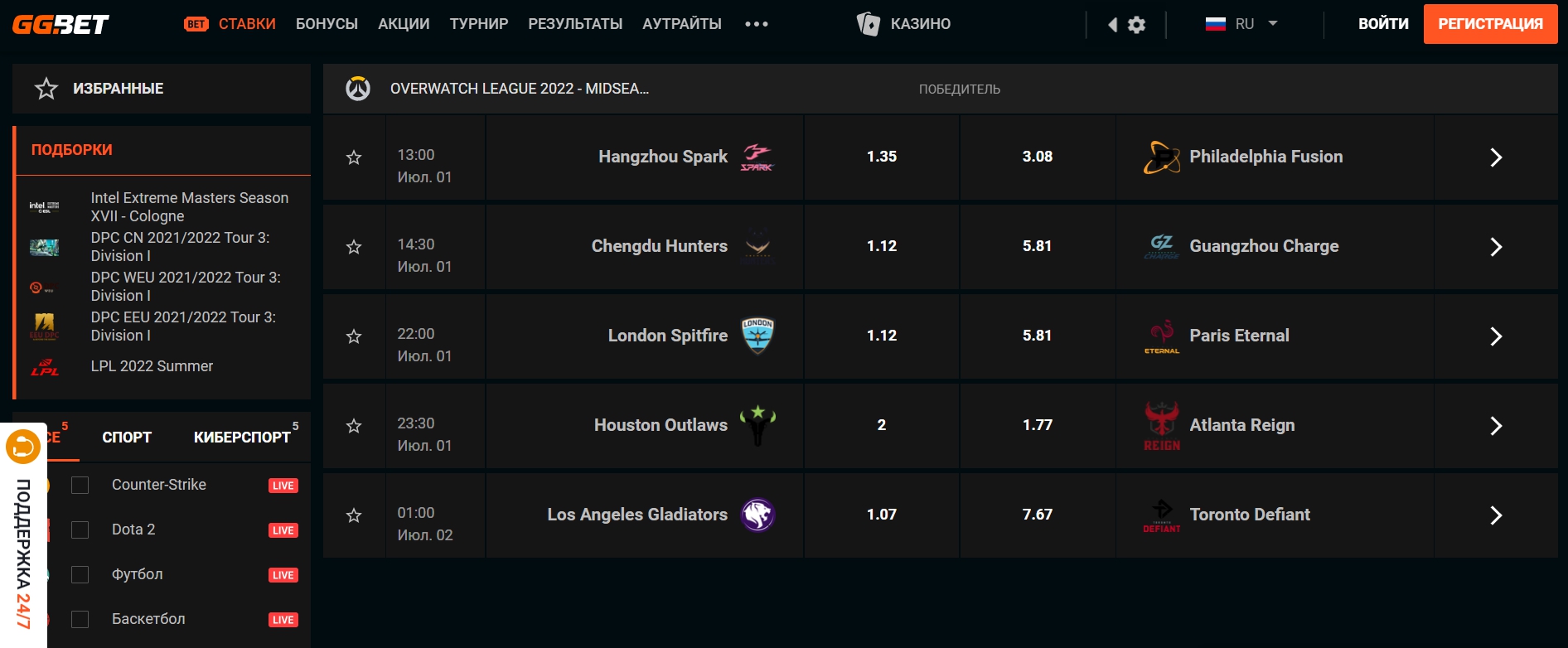 Рейтинг букмекерских контор для ставок на Овервотч